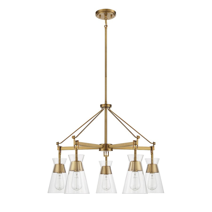 5 Light Chandelier, Warm Brass