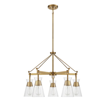 5 Light Chandelier, Warm Brass