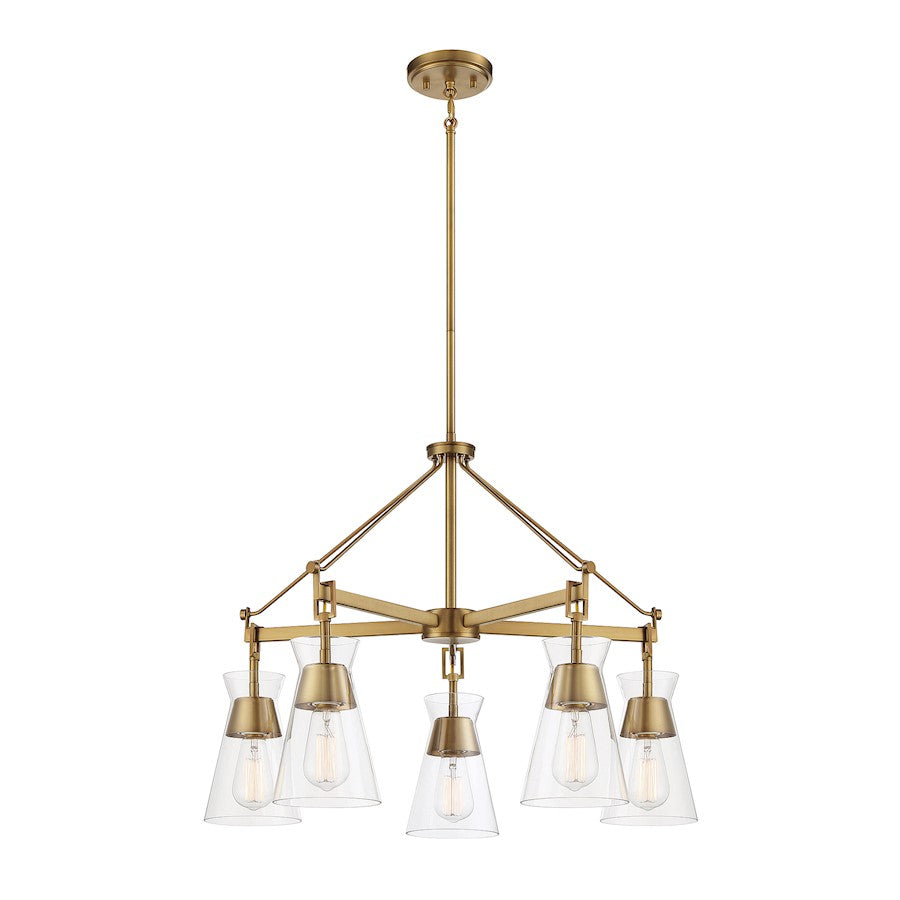 5 Light Chandelier, Warm Brass