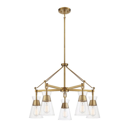 5 Light Chandelier, Warm Brass