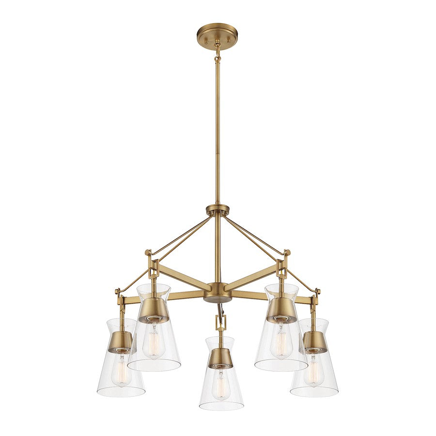 5 Light Chandelier, Warm Brass