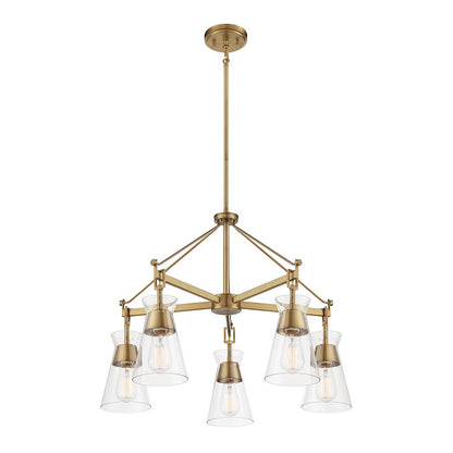 5 Light Chandelier, Warm Brass