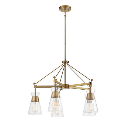 5 Light Chandelier, Warm Brass