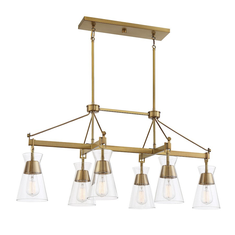 Savoy House Lakewood 6-Light Linear Chandelier, Warm Brass - 1-1833-6-322