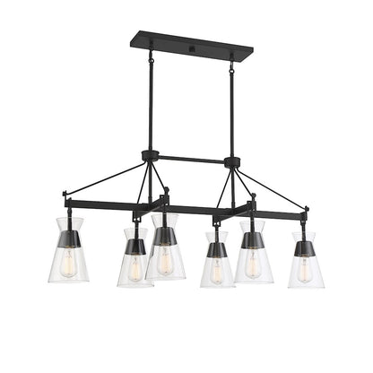 6 Light Linear Chandelier, Matte Black