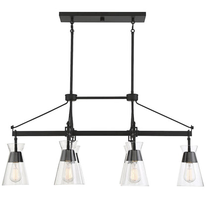 6 Light Linear Chandelier, Matte Black