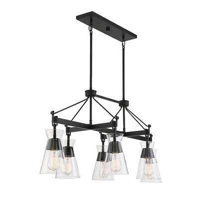 6 Light Linear Chandelier, Matte Black