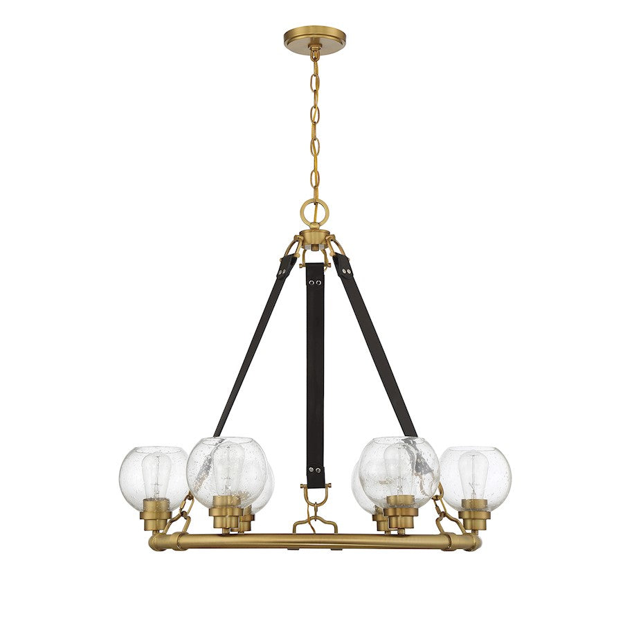 6 Light Chandelier, Warm Brass