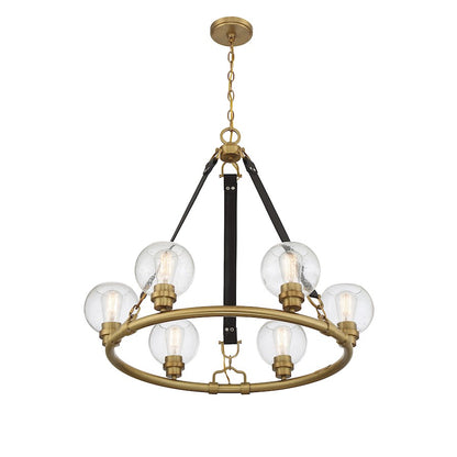 6 Light Chandelier, Warm Brass