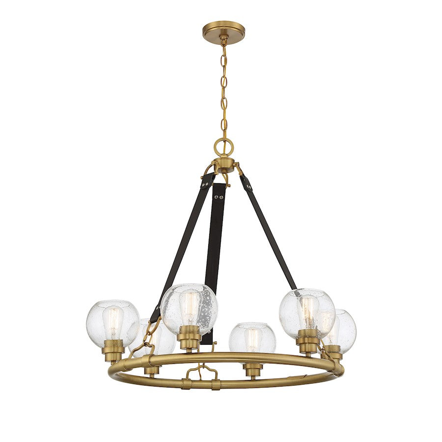 6 Light Chandelier, Warm Brass