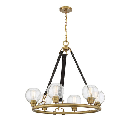 6 Light Chandelier, Warm Brass