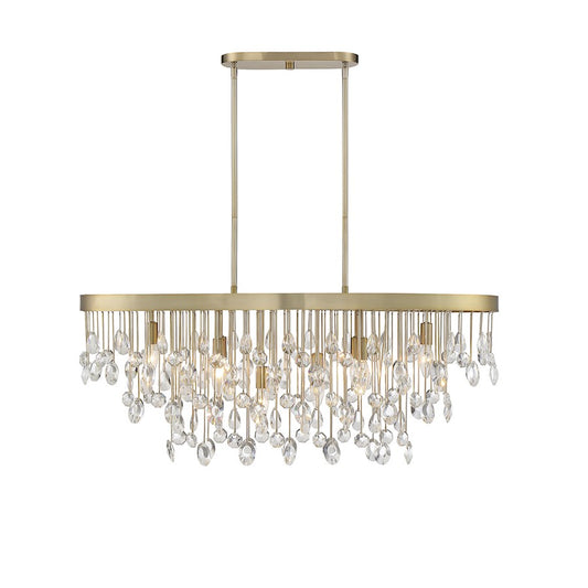 8 Light Linear Chandelier, Noble Brass