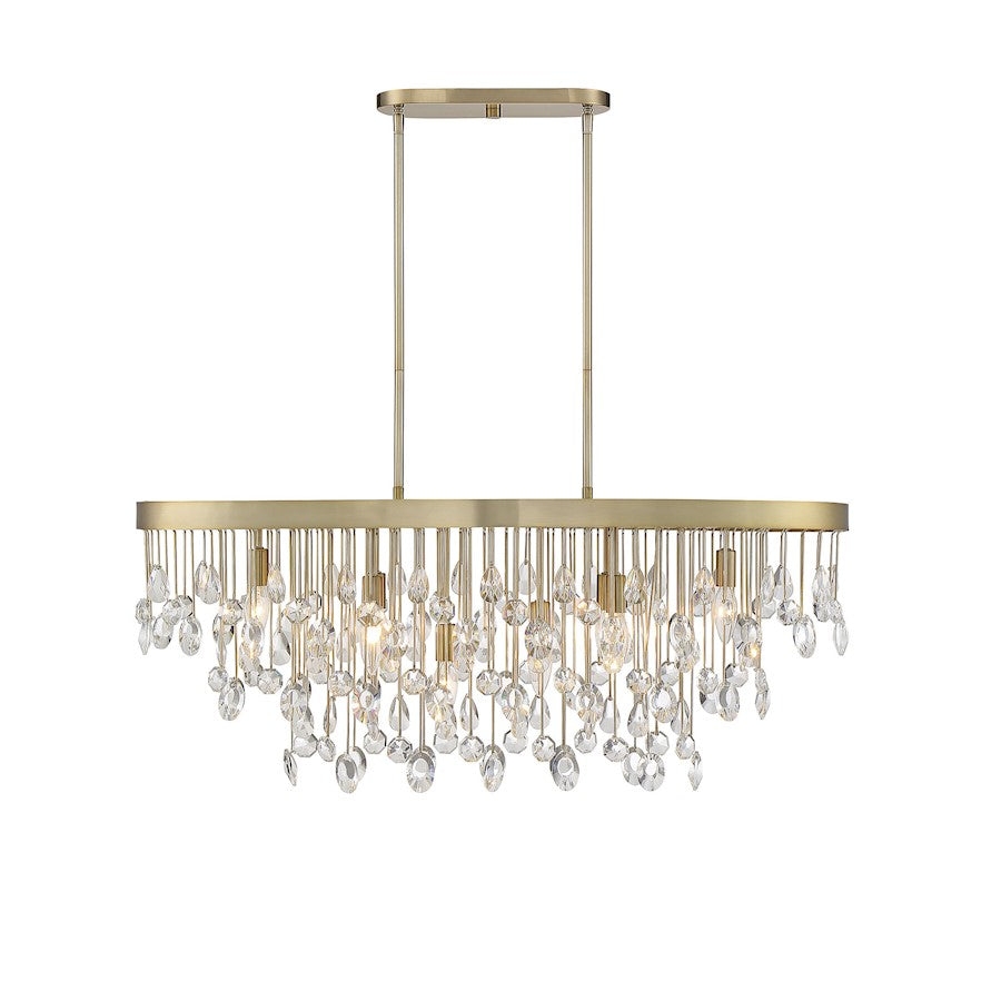 8 Light Linear Chandelier, Noble Brass