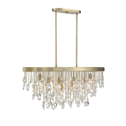 8 Light Linear Chandelier, Noble Brass