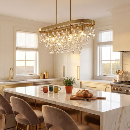 8 Light Linear Chandelier, Noble Brass