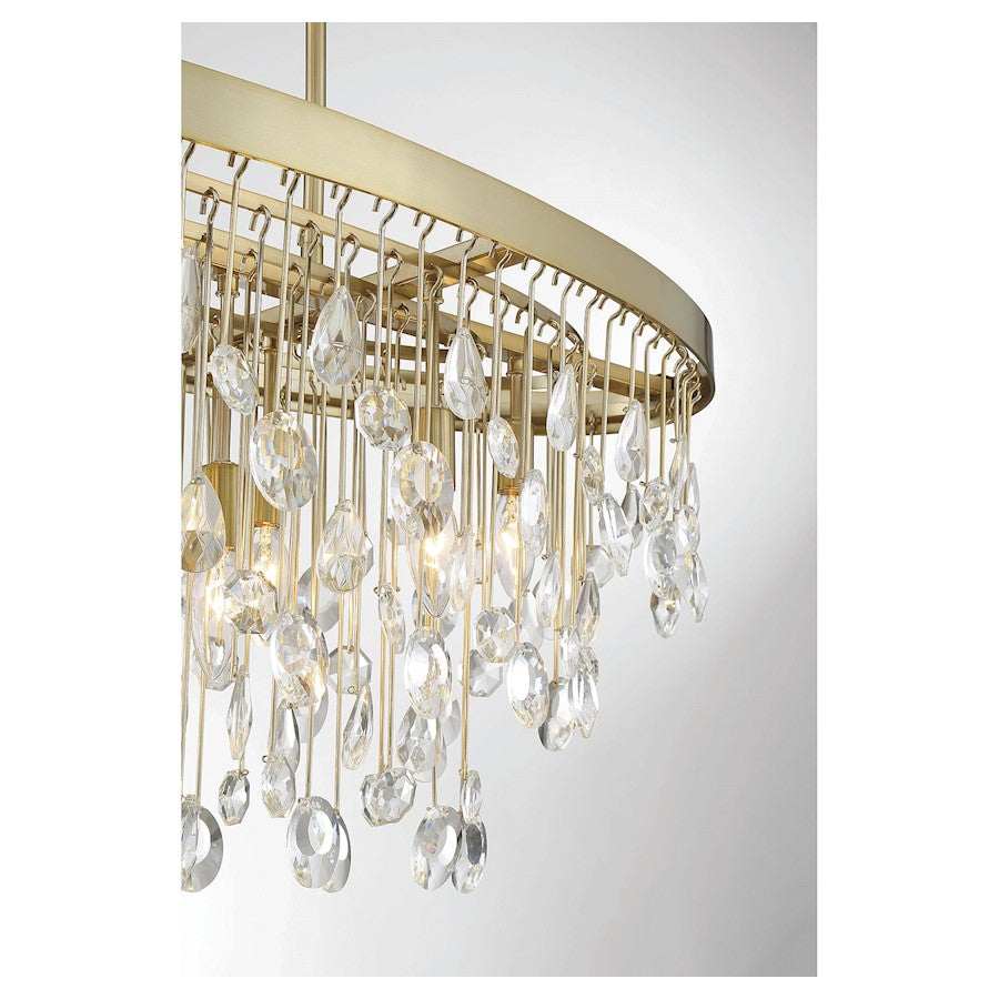 8 Light Linear Chandelier, Noble Brass