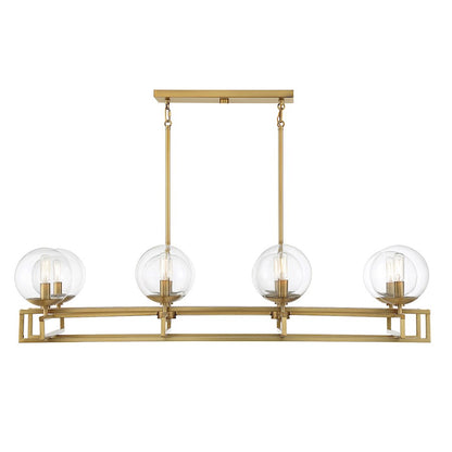 8 Light Linear Chandelier, Warm Brass