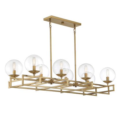 8 Light Linear Chandelier, Warm Brass