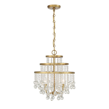 3 Light Mini Chandelier, Warm Brass