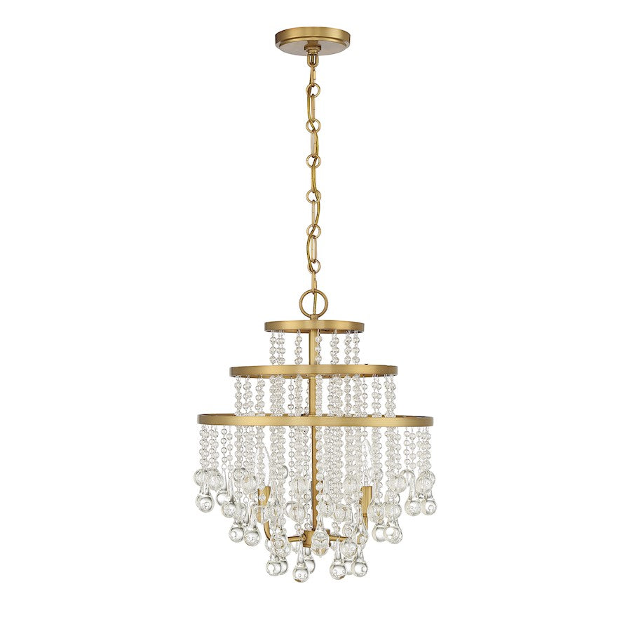 3 Light Mini Chandelier, Warm Brass