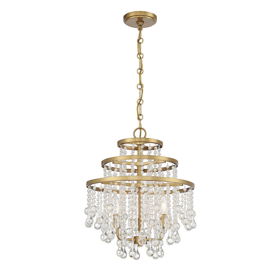 3 Light Mini Chandelier, Warm Brass