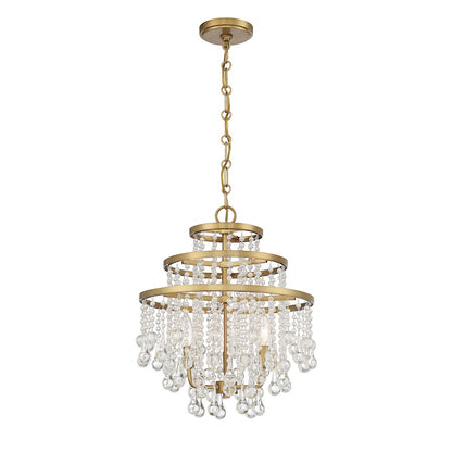 3 Light Mini Chandelier, Warm Brass