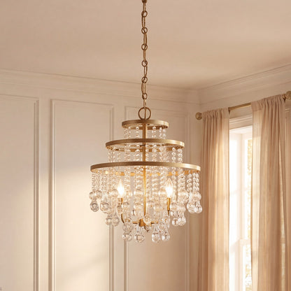 3 Light Mini Chandelier, Warm Brass