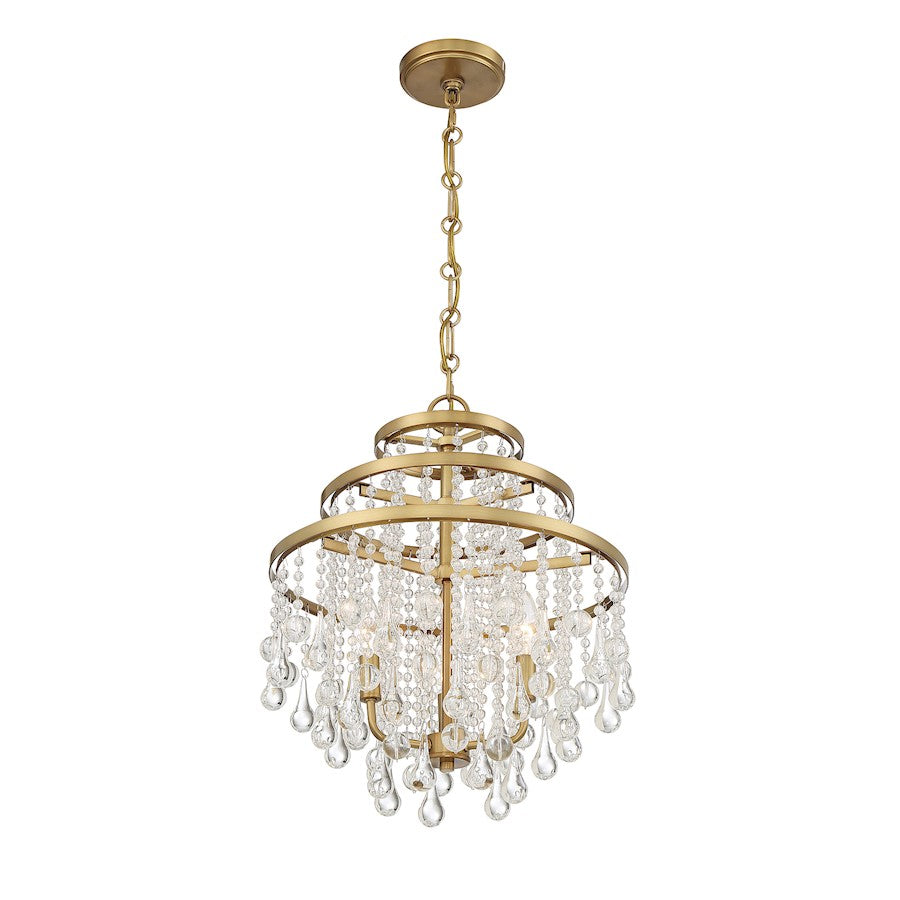 3 Light Mini Chandelier, Warm Brass