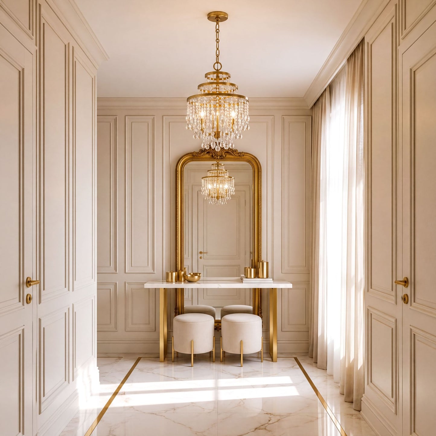 3 Light Mini Chandelier, Warm Brass
