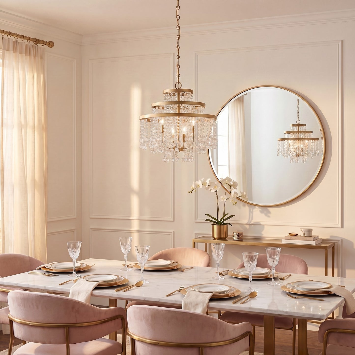 4-Light Chandelier, Warm Brass