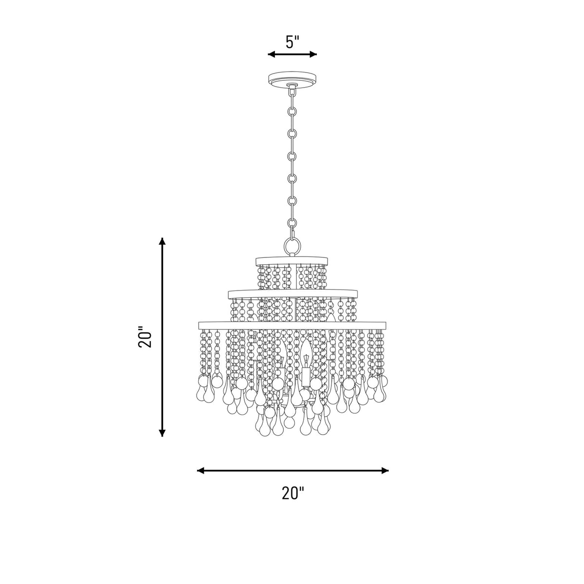 4-Light Chandelier, Warm Brass