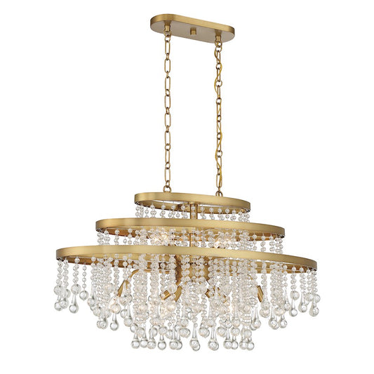 10 Light Oval Chandelier, Warm Brass