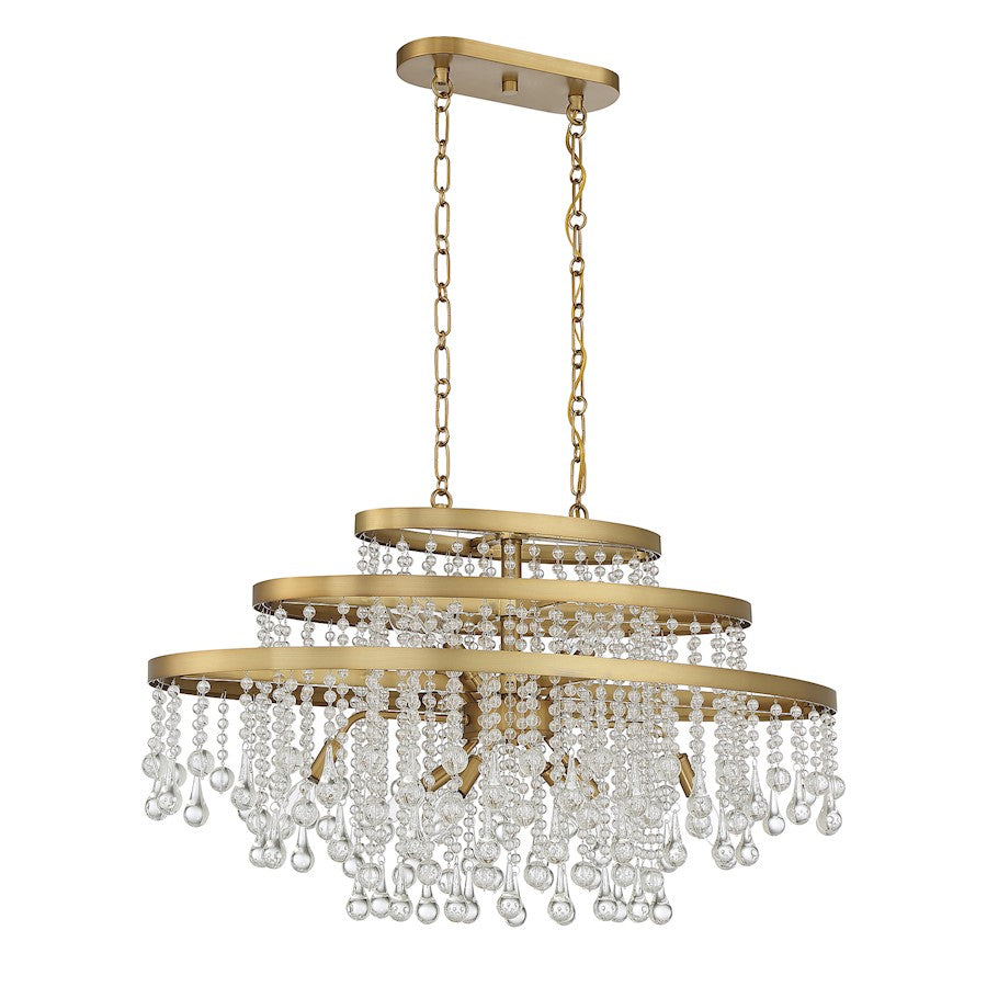 10 Light Oval Chandelier, Warm Brass