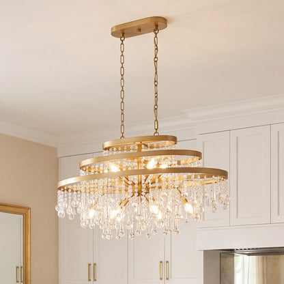 10 Light Oval Chandelier, Warm Brass