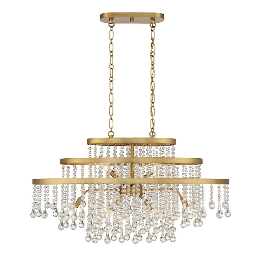 10 Light Oval Chandelier, Warm Brass