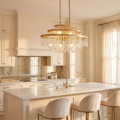 10 Light Oval Chandelier, Warm Brass