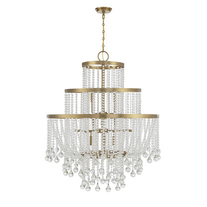 15 Light Chandelier, Warm Brass