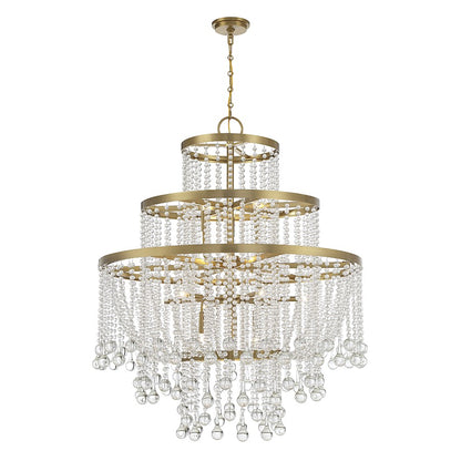 15 Light Chandelier, Warm Brass