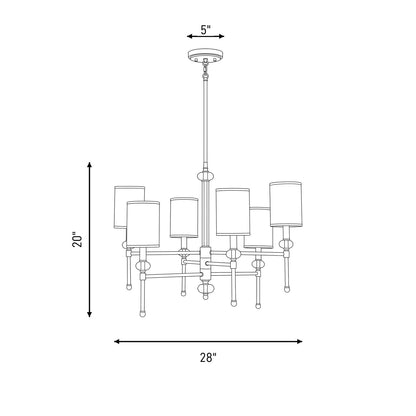 6 Light 20" Chandelier, Black