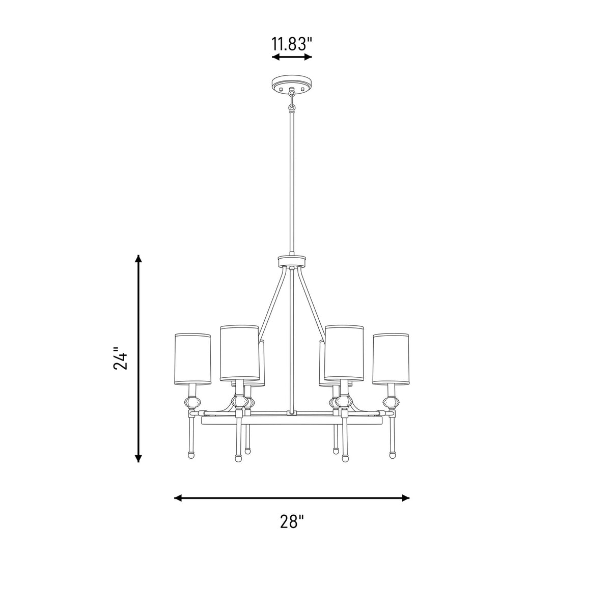 6 Light 24" Chandelier, Black