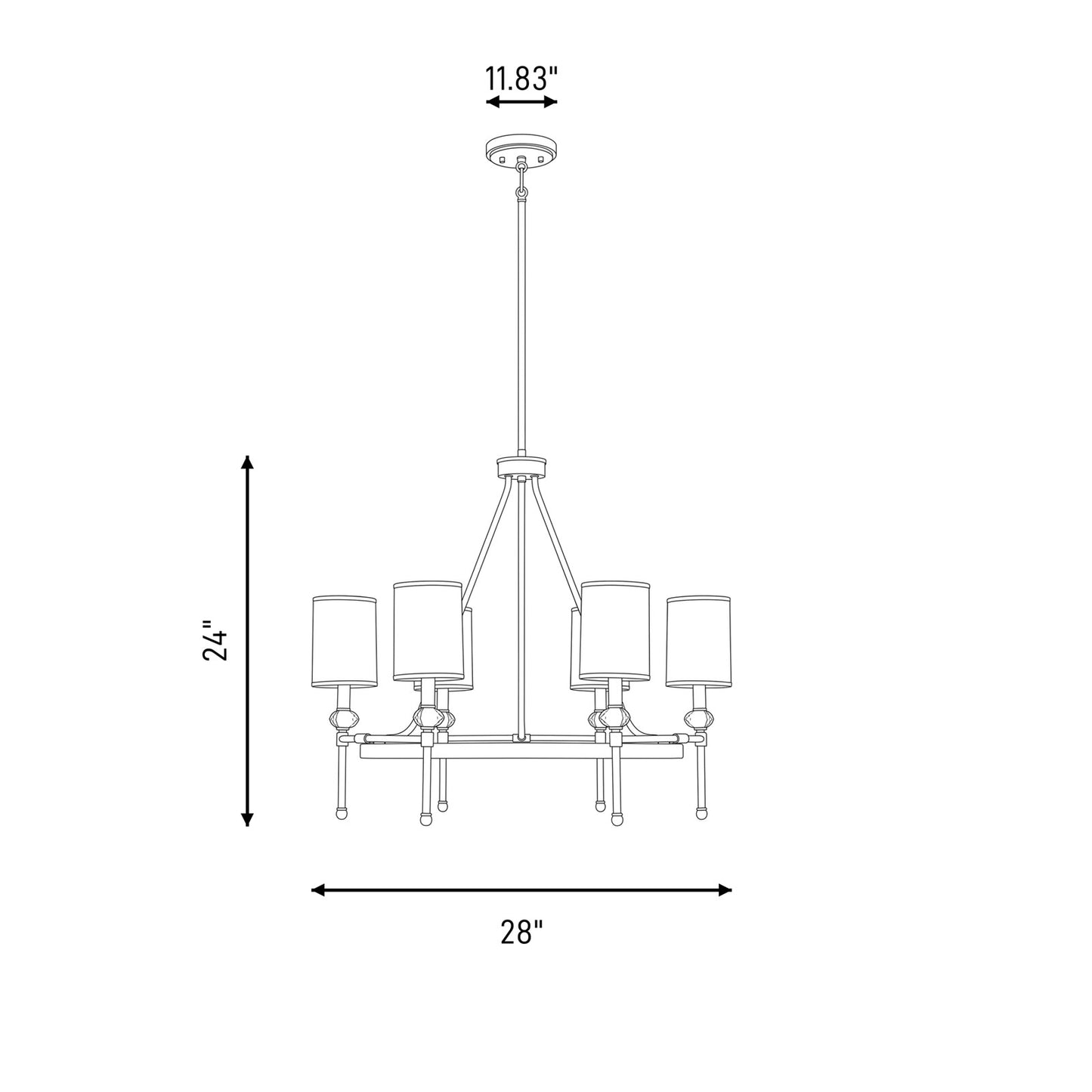 6 Light 24" Chandelier, Black