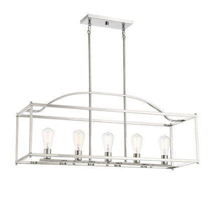 5-Light Linear Chandelier, Polished Nickel