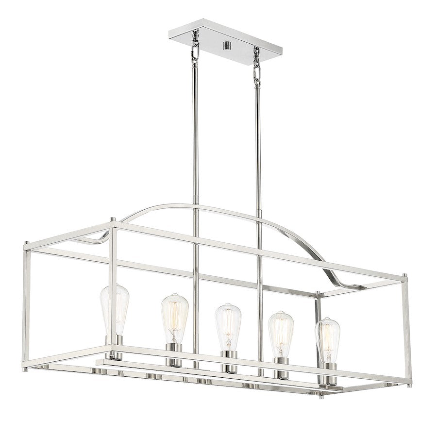 5-Light Linear Chandelier, Polished Nickel