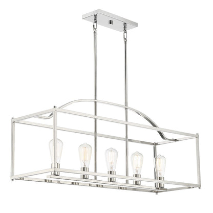 5-Light Linear Chandelier, Polished Nickel