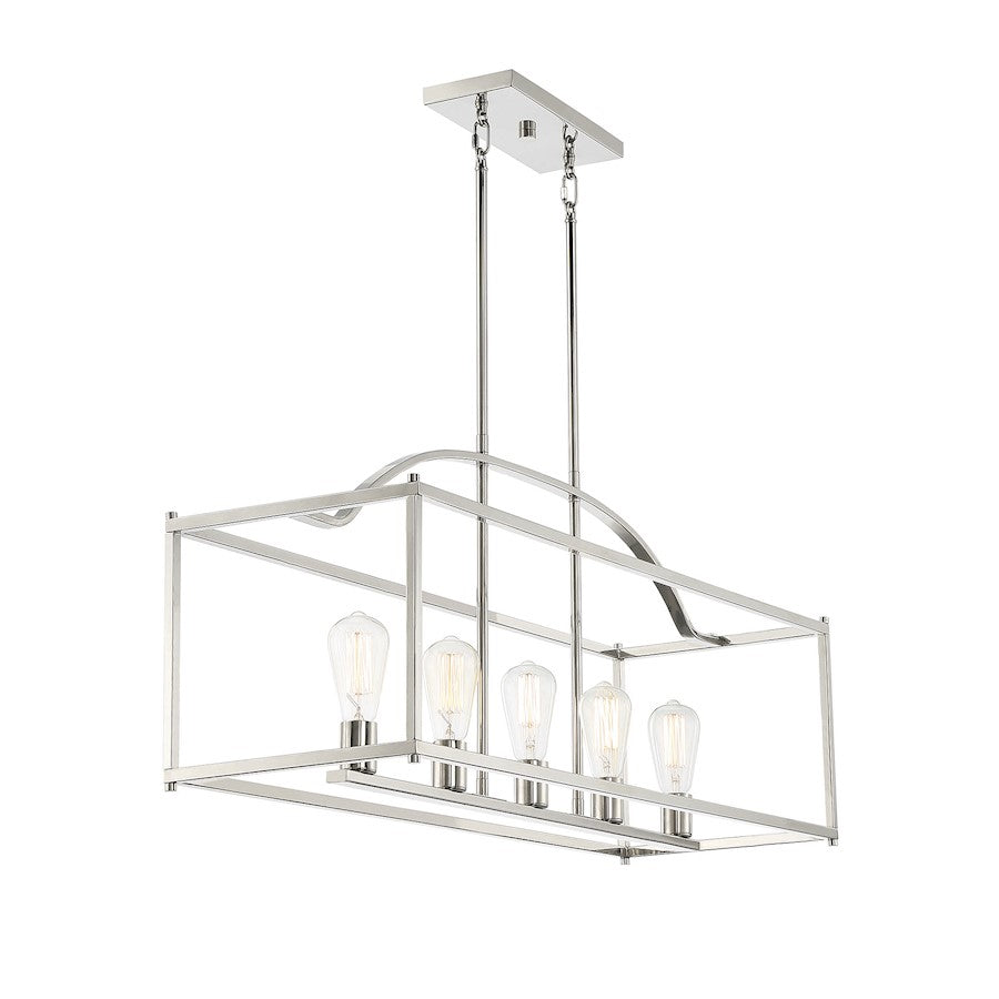 5-Light Linear Chandelier, Polished Nickel