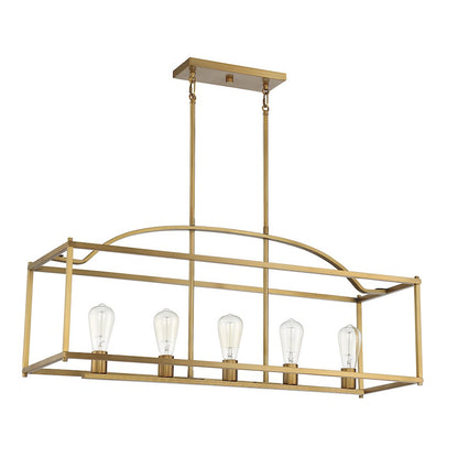 5-Light Linear Chandelier, Warm Brass