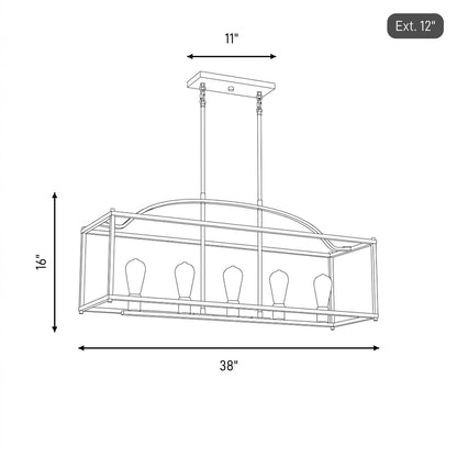 5-Light Linear Chandelier, Warm Brass