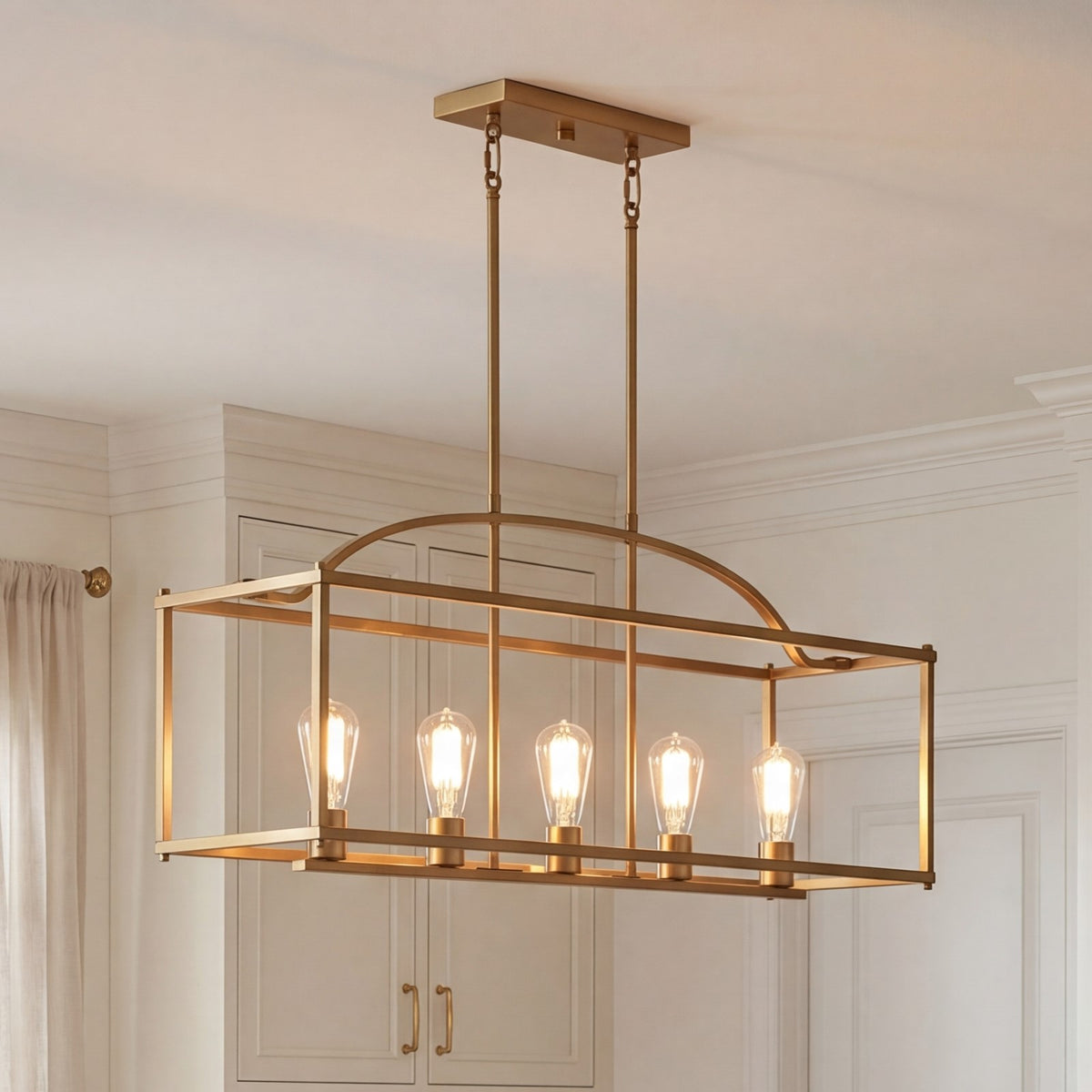 5-Light Linear Chandelier, Warm Brass