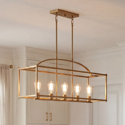 5-Light Linear Chandelier, Warm Brass
