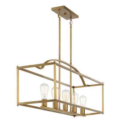 5-Light Linear Chandelier, Warm Brass